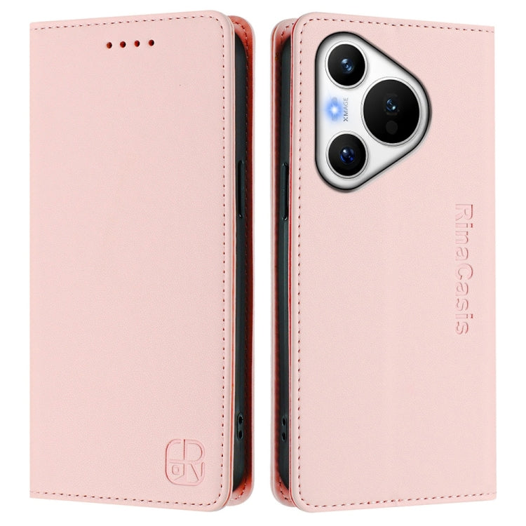 For Huawei Pura 70 RC01 Dual-Folded Magnetic Suction RFID Leather Phone Case