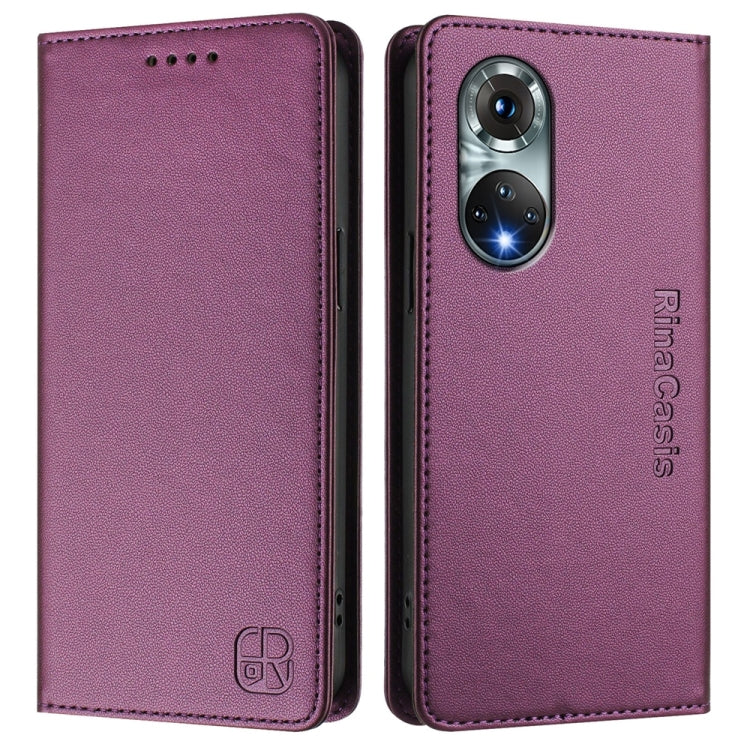 For Huawei nova 9 RC01 Dual-Folded Magnetic Suction RFID Leather Phone Case