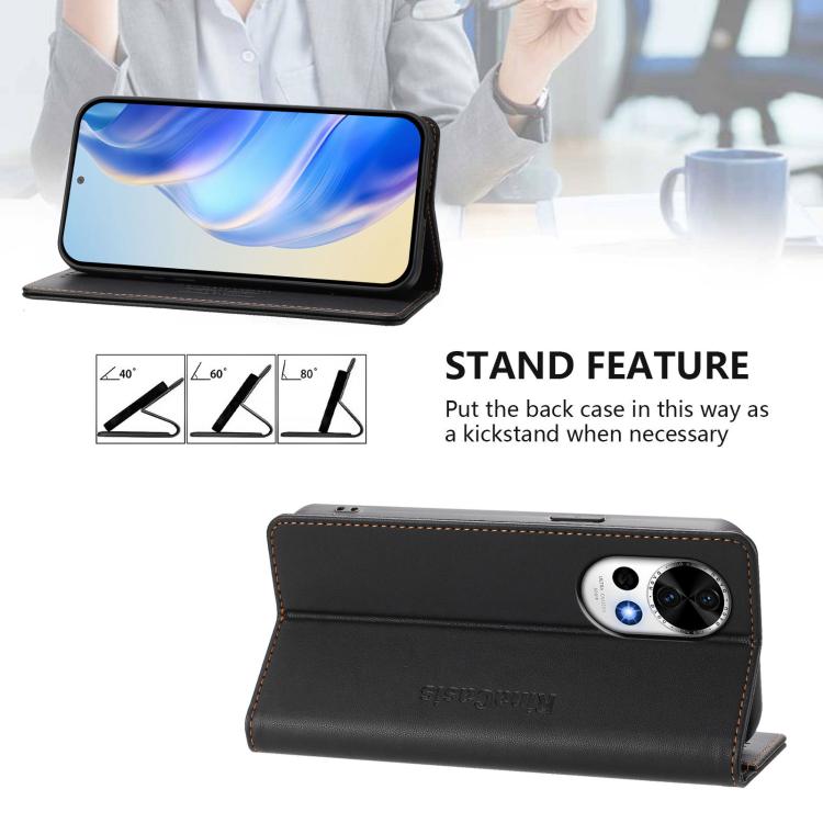 For Huawei Nova 13 / Nova 12 RC01 Dual-Folded Magnetic Suction RFID Leather Phone Case
