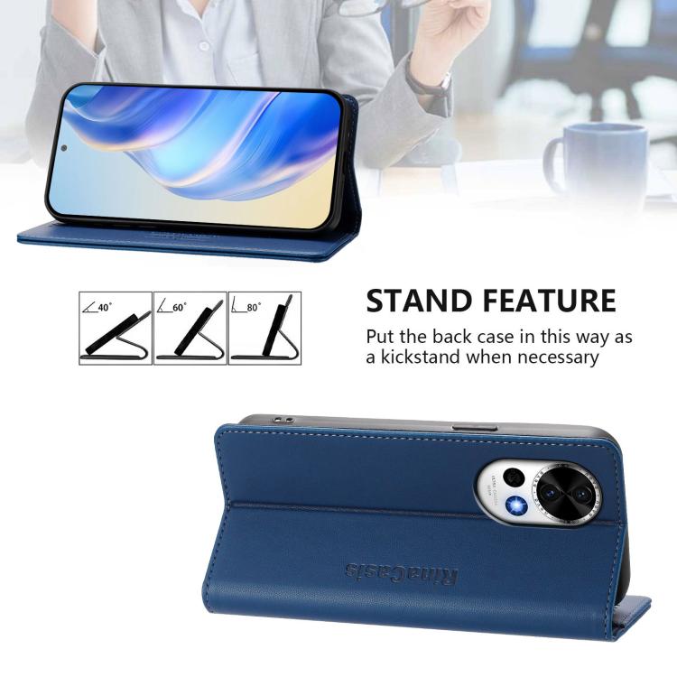 For Huawei Nova 13 / Nova 12 RC01 Dual-Folded Magnetic Suction RFID Leather Phone Case