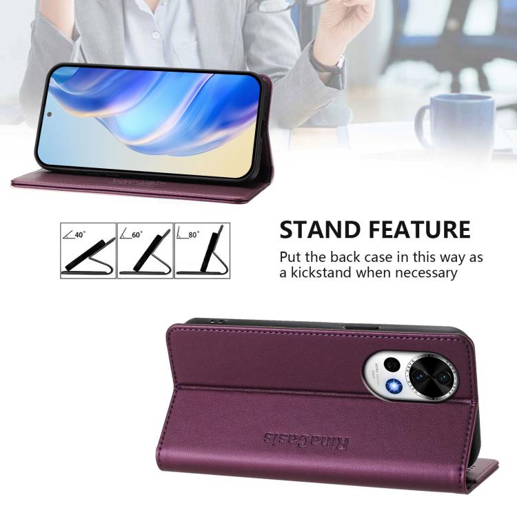 For Huawei Nova 13 / Nova 12 RC01 Dual-Folded Magnetic Suction RFID Leather Phone Case