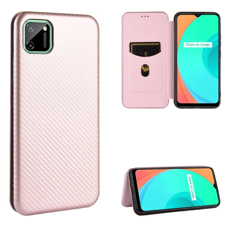 For OPPO Realme C11 Carbon Fiber Texture Horizontal Flip TPU + PC + PU Leather Case with Card Slot