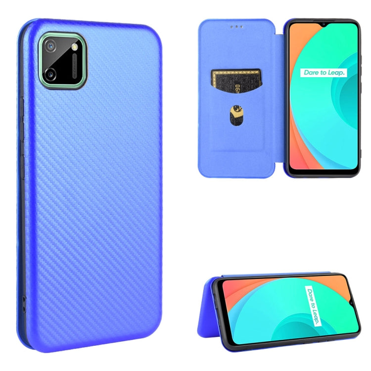 For OPPO Realme C11 Carbon Fiber Texture Horizontal Flip TPU + PC + PU Leather Case with Card Slot