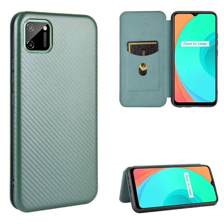 For OPPO Realme C11 Carbon Fiber Texture Horizontal Flip TPU + PC + PU Leather Case with Card Slot