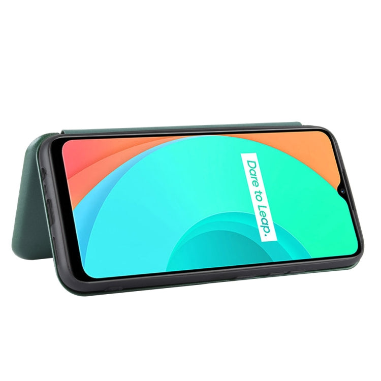 For OPPO Realme C11 Carbon Fiber Texture Horizontal Flip TPU + PC + PU Leather Case with Card Slot