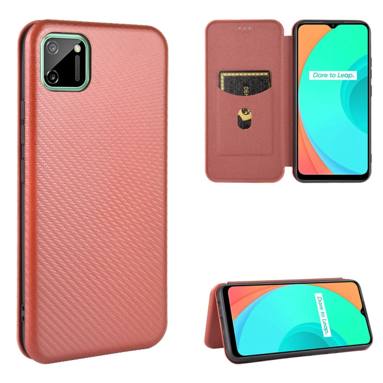 For OPPO Realme C11 Carbon Fiber Texture Horizontal Flip TPU + PC + PU Leather Case with Card Slot
