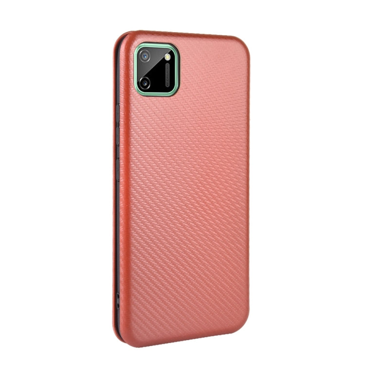 For OPPO Realme C11 Carbon Fiber Texture Horizontal Flip TPU + PC + PU Leather Case with Card Slot
