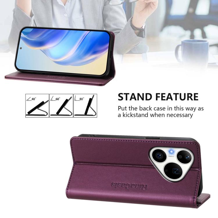 For Huawei Pura 90 Pro 5G RC01 Dual-Folded Magnetic Suction RFID Leather Phone Case