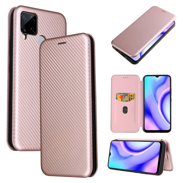 For OPPO Realme C15 Carbon Fiber Texture Horizontal Flip TPU + PC + PU Leather Case with Card Slot