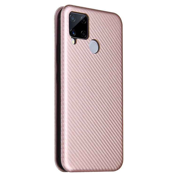 For OPPO Realme C15 Carbon Fiber Texture Horizontal Flip TPU + PC + PU Leather Case with Card Slot