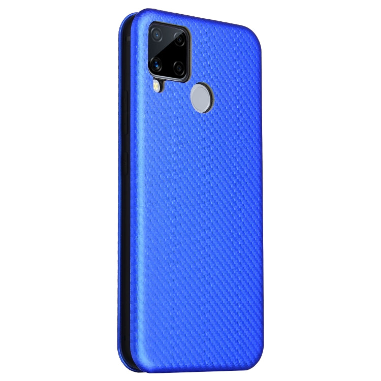 For OPPO Realme C15 Carbon Fiber Texture Horizontal Flip TPU + PC + PU Leather Case with Card Slot