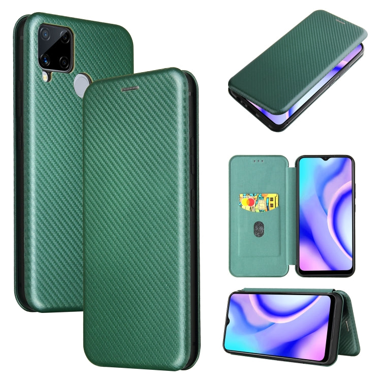 For OPPO Realme C15 Carbon Fiber Texture Horizontal Flip TPU + PC + PU Leather Case with Card Slot