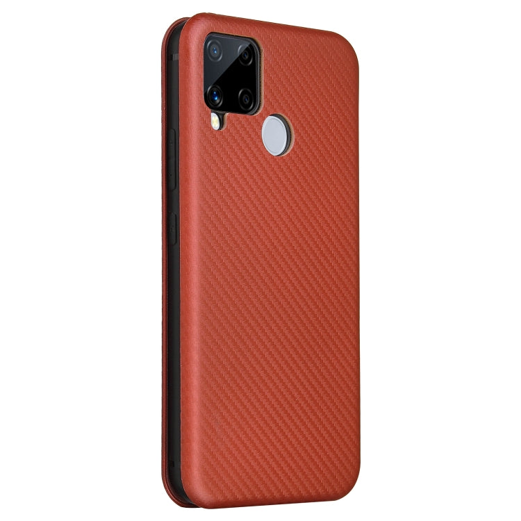 For OPPO Realme C15 Carbon Fiber Texture Horizontal Flip TPU + PC + PU Leather Case with Card Slot