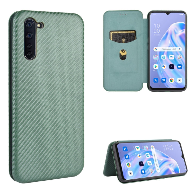 For OPPO Reno3 A(Japanese Version) Carbon Fiber Texture Horizontal Flip TPU + PC + PU Leather Case with Card Slot