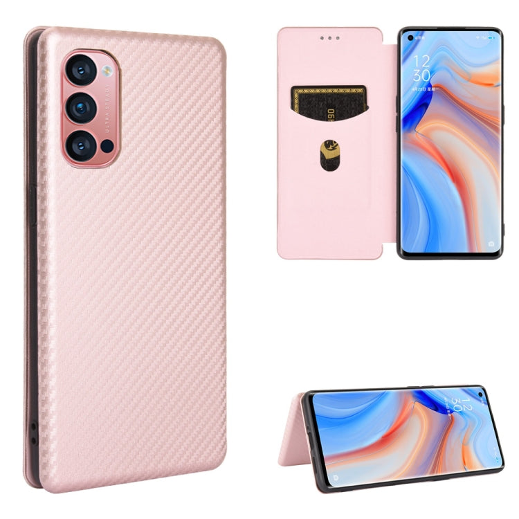 For OPPO Reno4 Pro 5G Carbon Fiber Texture Horizontal Flip TPU + PC + PU Leather Case with Card Slot