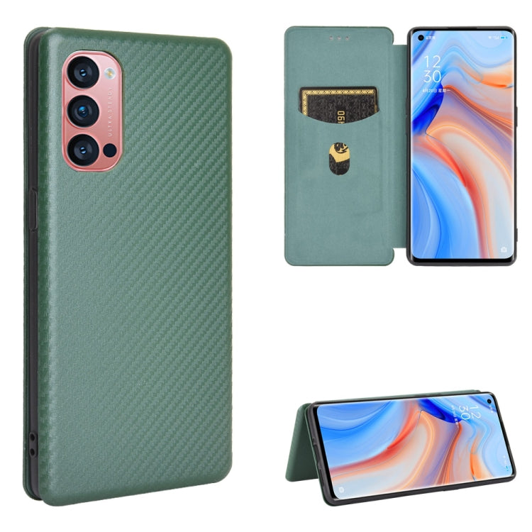 For OPPO Reno4 Pro 5G Carbon Fiber Texture Horizontal Flip TPU + PC + PU Leather Case with Card Slot