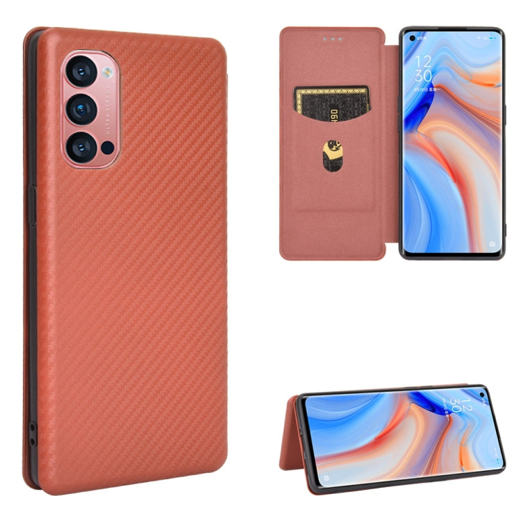 For OPPO Reno4 Pro 5G Carbon Fiber Texture Horizontal Flip TPU + PC + PU Leather Case with Card Slot