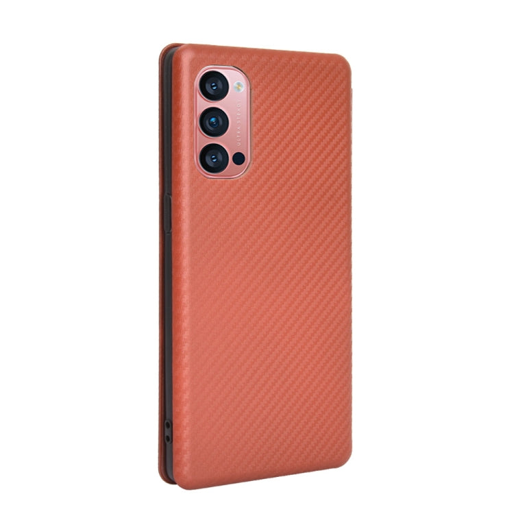 For OPPO Reno4 Pro 5G Carbon Fiber Texture Horizontal Flip TPU + PC + PU Leather Case with Card Slot