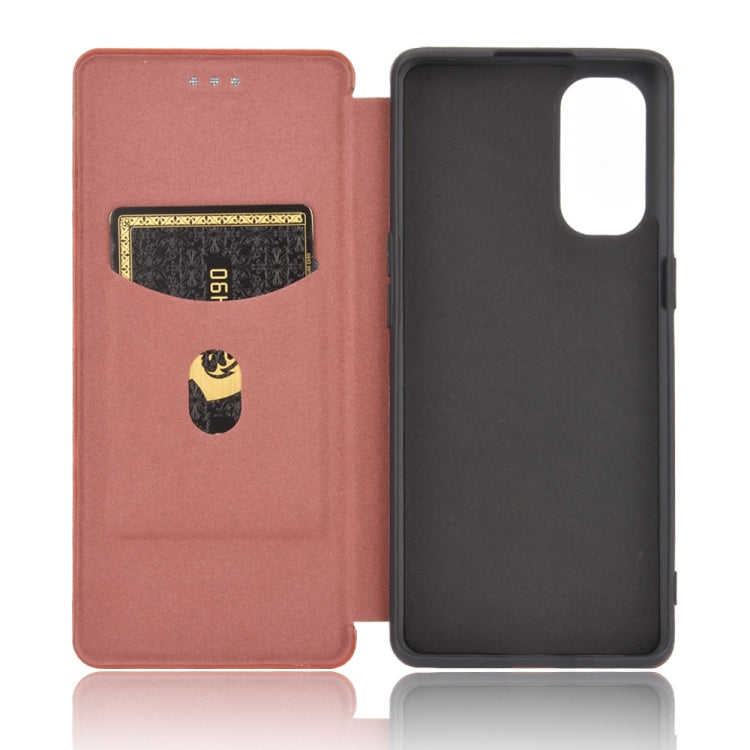 For OPPO Reno4 Pro 5G Carbon Fiber Texture Horizontal Flip TPU + PC + PU Leather Case with Card Slot