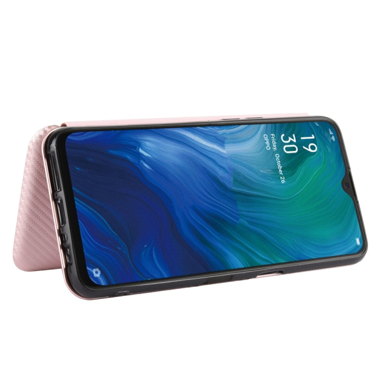 For OPPO Reno A Carbon Fiber Texture Horizontal Flip TPU + PC + PU Leather Case with Card Slot