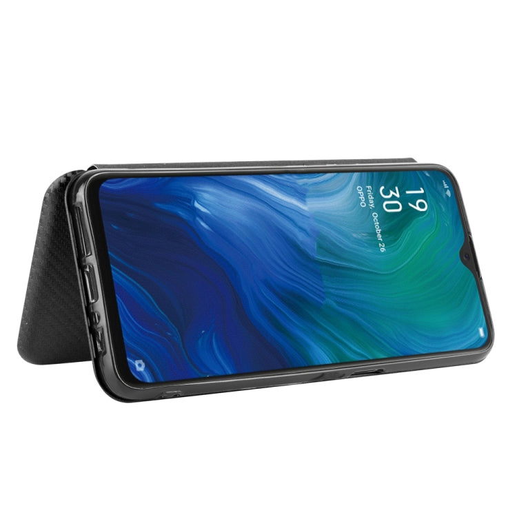 For OPPO Reno A Carbon Fiber Texture Horizontal Flip TPU + PC + PU Leather Case with Card Slot