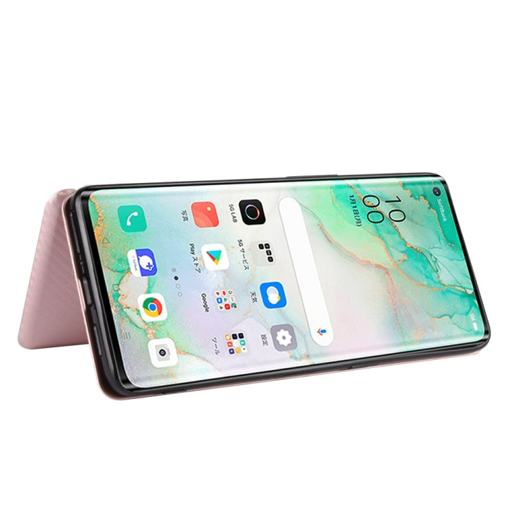 For OPPO Reno3 5G (Japanese Version) Carbon Fiber Texture Horizontal Flip TPU + PC + PU Leather Case with Card Slot