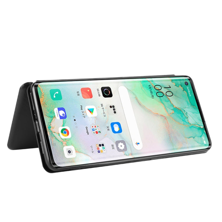For OPPO Reno3 5G (Japanese Version) Carbon Fiber Texture Horizontal Flip TPU + PC + PU Leather Case with Card Slot