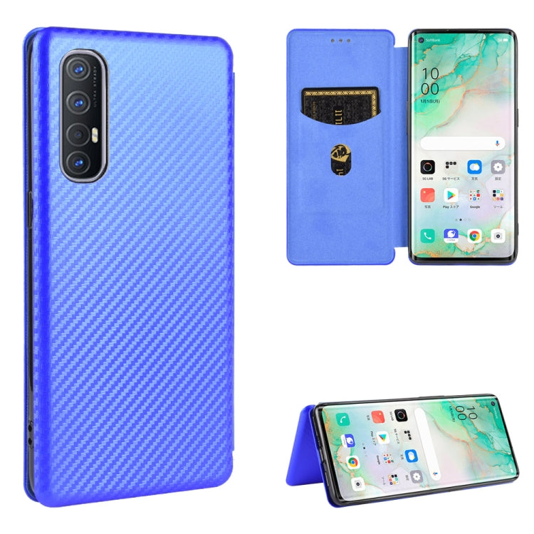 For OPPO Reno3 5G (Japanese Version) Carbon Fiber Texture Horizontal Flip TPU + PC + PU Leather Case with Card Slot