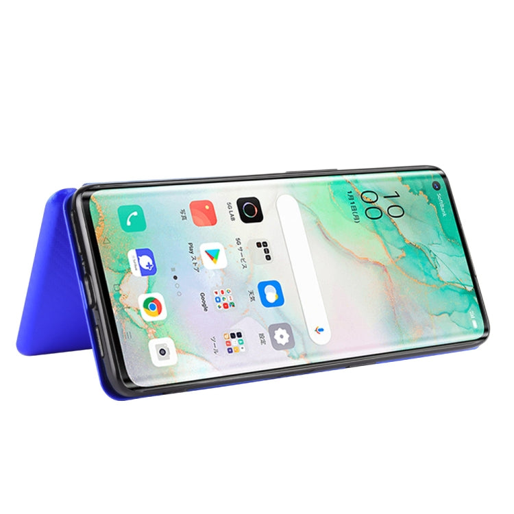 For OPPO Reno3 5G (Japanese Version) Carbon Fiber Texture Horizontal Flip TPU + PC + PU Leather Case with Card Slot