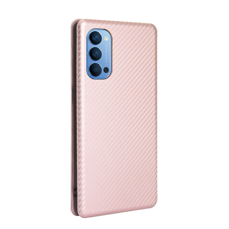 For OPPO Reno4 4G Carbon Fiber Texture Horizontal Flip TPU + PC + PU Leather Case with Card Slot