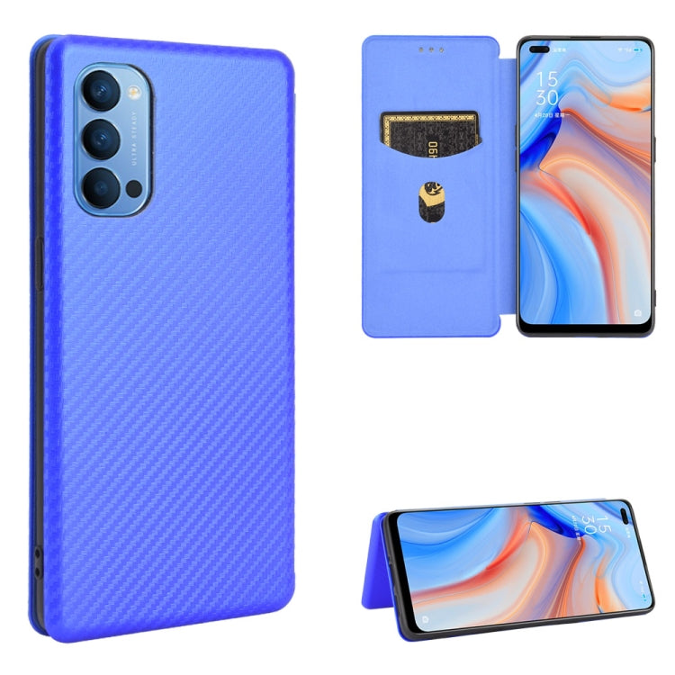 For OPPO Reno4 4G Carbon Fiber Texture Horizontal Flip TPU + PC + PU Leather Case with Card Slot
