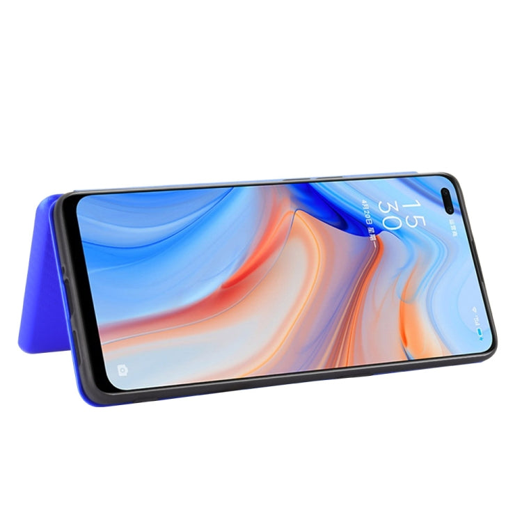 For OPPO Reno4 4G Carbon Fiber Texture Horizontal Flip TPU + PC + PU Leather Case with Card Slot