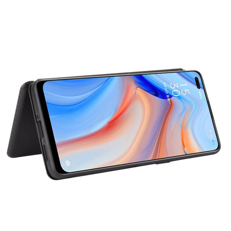 For OPPO Reno4 5G Carbon Fiber Texture Horizontal Flip TPU + PC + PU Leather Case with Card Slot
