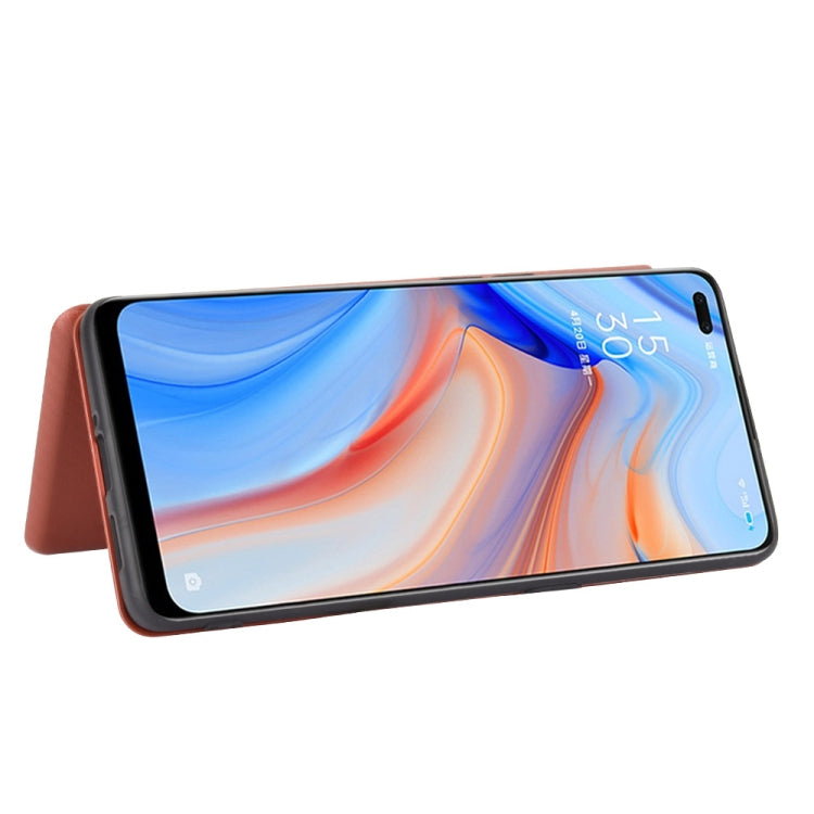 For OPPO Reno4 5G Carbon Fiber Texture Horizontal Flip TPU + PC + PU Leather Case with Card Slot