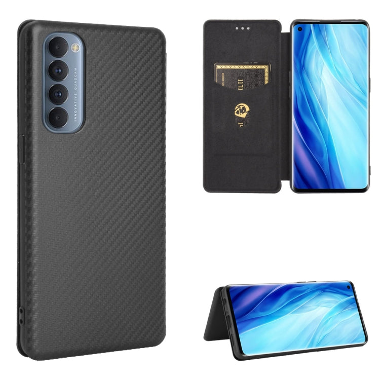 For OPPO Reno4 Pro 4G Carbon Fiber Texture Horizontal Flip TPU + PC + PU Leather Case with Card Slot