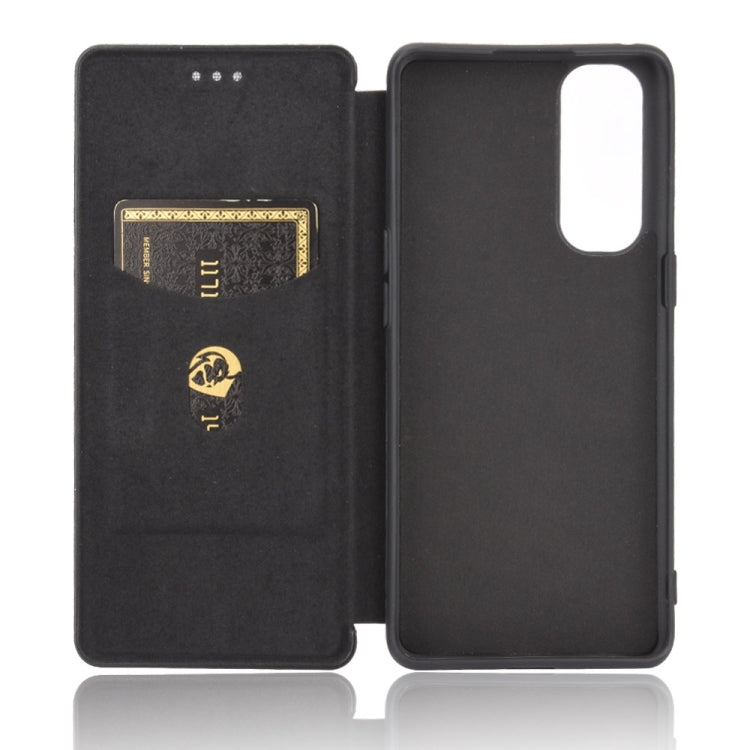 For OPPO Reno4 Pro 4G Carbon Fiber Texture Horizontal Flip TPU + PC + PU Leather Case with Card Slot