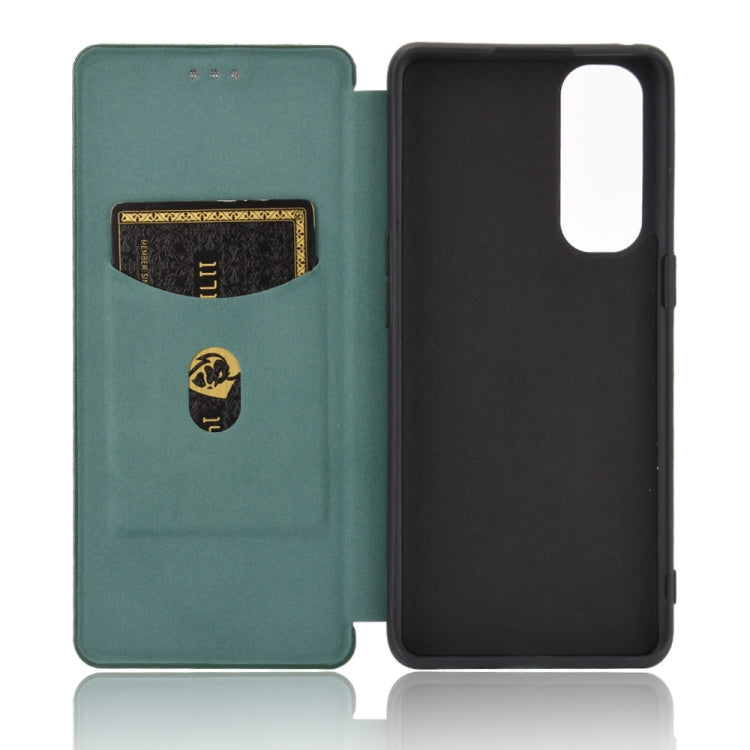 For OPPO Reno4 Pro 4G Carbon Fiber Texture Horizontal Flip TPU + PC + PU Leather Case with Card Slot