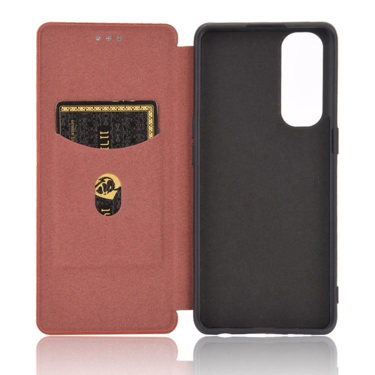 For OPPO Reno4 Pro 4G Carbon Fiber Texture Horizontal Flip TPU + PC + PU Leather Case with Card Slot