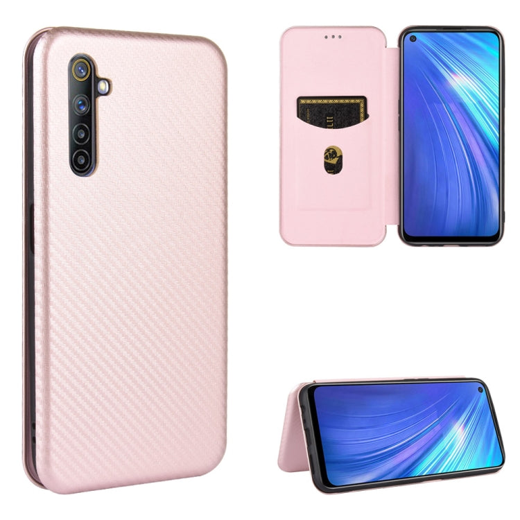 For OPPO Realme 6 Carbon Fiber Texture Horizontal Flip TPU + PC + PU Leather Case with Card Slot
