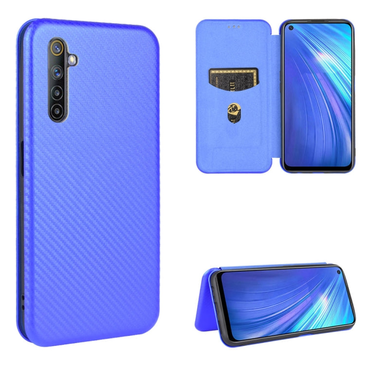 For OPPO Realme 6 Carbon Fiber Texture Horizontal Flip TPU + PC + PU Leather Case with Card Slot