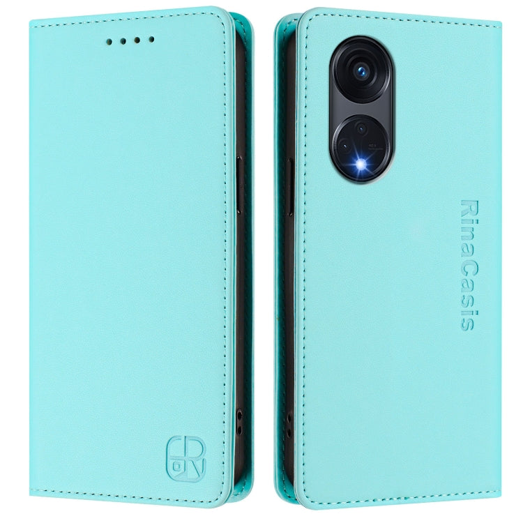 For OPPO A1 Pro 5G / Reno8 T 5G Global RC01 Dual-Folded Magnetic Suction RFID Leather Phone Case