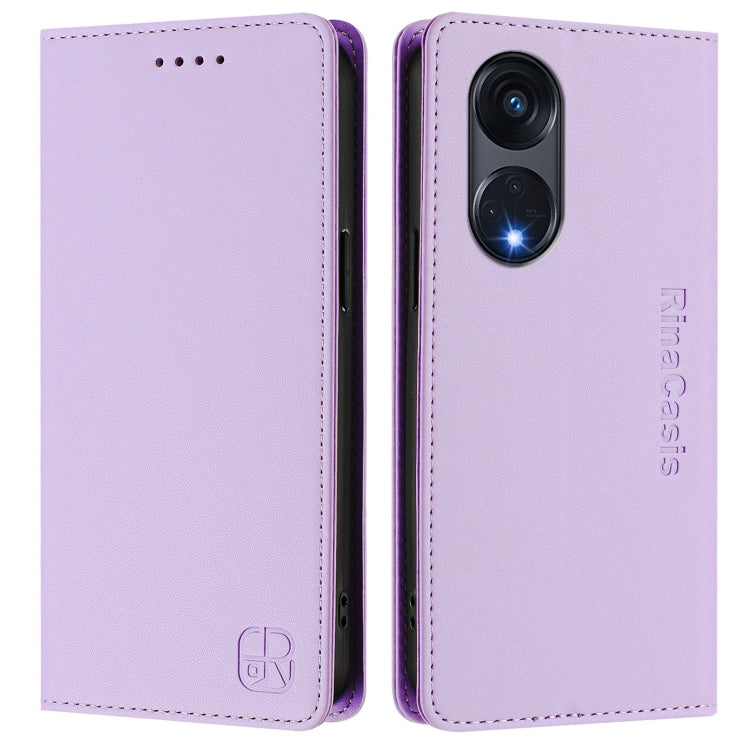 For OPPO A1 Pro 5G / Reno8 T 5G Global RC01 Dual-Folded Magnetic Suction RFID Leather Phone Case