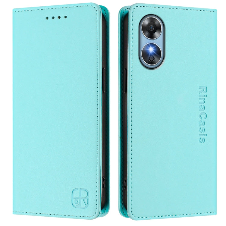 For OPPO A17 4G Global / A17k RC01 Dual-Folded Magnetic Suction RFID Leather Phone Case