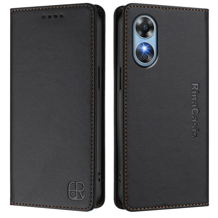 For OPPO A17 4G Global / A17k RC01 Dual-Folded Magnetic Suction RFID Leather Phone Case