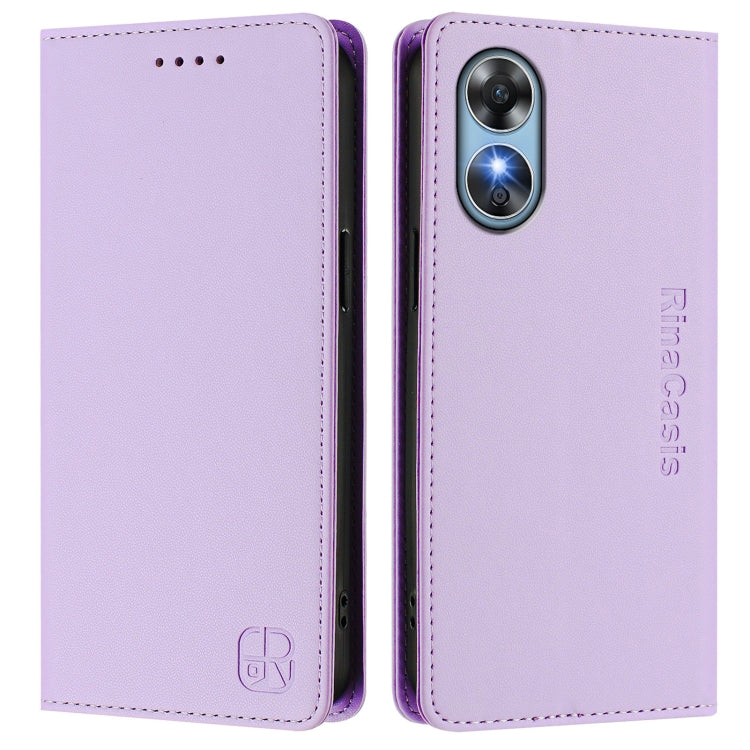 For OPPO A17 4G Global / A17k RC01 Dual-Folded Magnetic Suction RFID Leather Phone Case
