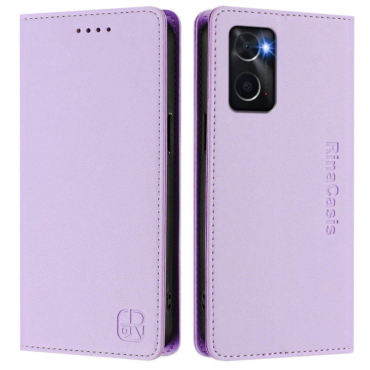 For OPPO A36 4G / A76 4G / A96 4G / K10 4G RC01 Dual-Folded Magnetic Suction RFID Leather Phone Case