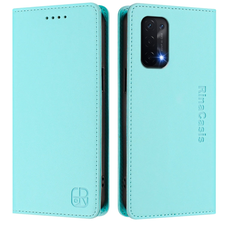 For OPPO A54 5G / A74 5G / A93 5G RC01 Dual-Folded Magnetic Suction RFID Leather Phone Case