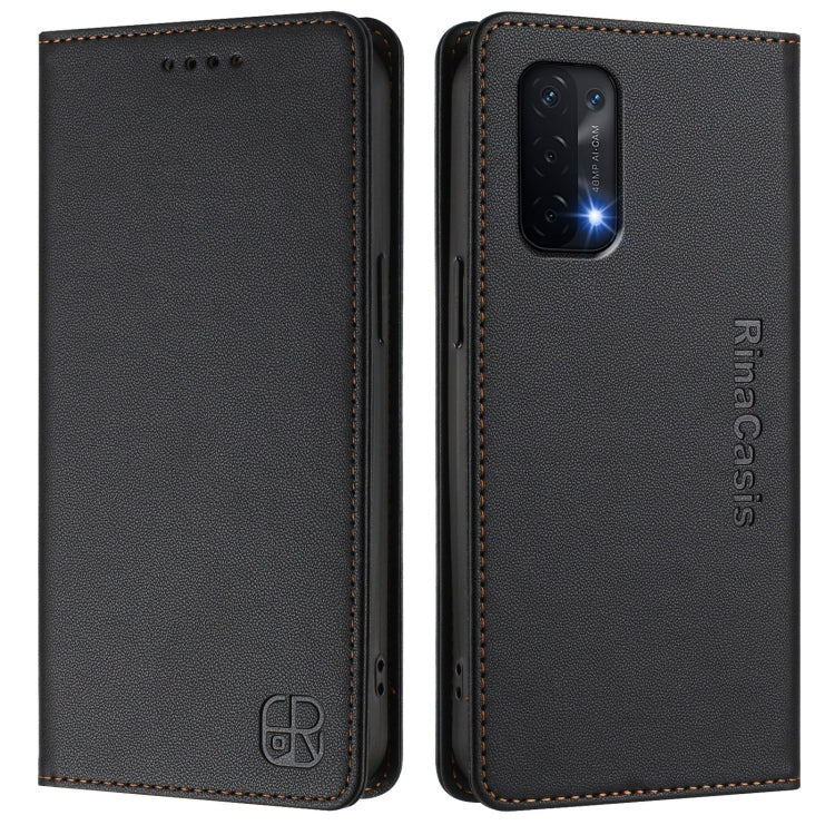 For OPPO A54 5G / A74 5G / A93 5G RC01 Dual-Folded Magnetic Suction RFID Leather Phone Case