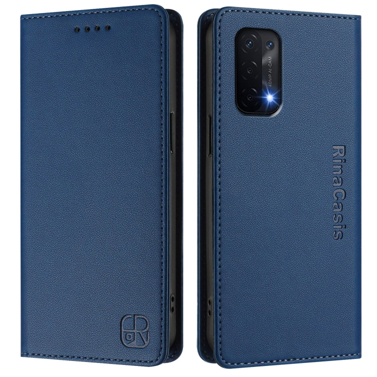 For OPPO A54 5G / A74 5G / A93 5G RC01 Dual-Folded Magnetic Suction RFID Leather Phone Case