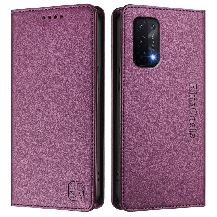For OPPO A54 5G / A74 5G / A93 5G RC01 Dual-Folded Magnetic Suction RFID Leather Phone Case